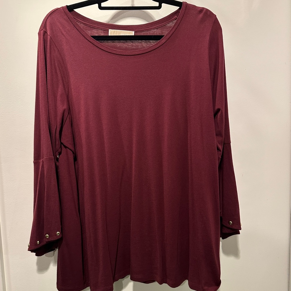 Michael Kors Maroon Long Sleeve Top with Bell Studded Sleeves - 1X